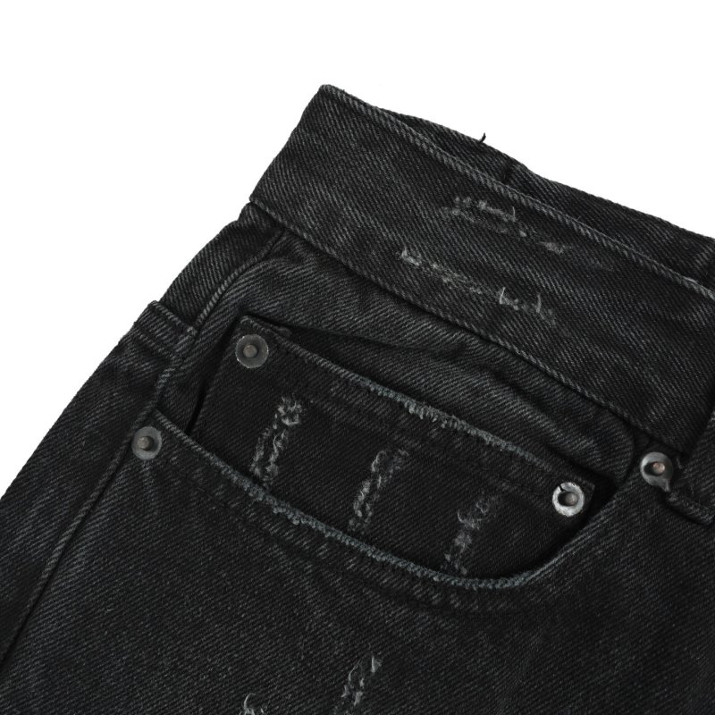 Black Distressed Ripped Jeans - Wide Leg Premium Denim view