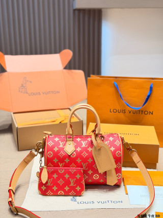 Louis Vuitton Speedy Monogram Red Handbag 25cm
