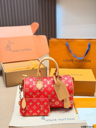 Louis Vuitton Speedy Monogram Red Handbag 25cm view 2