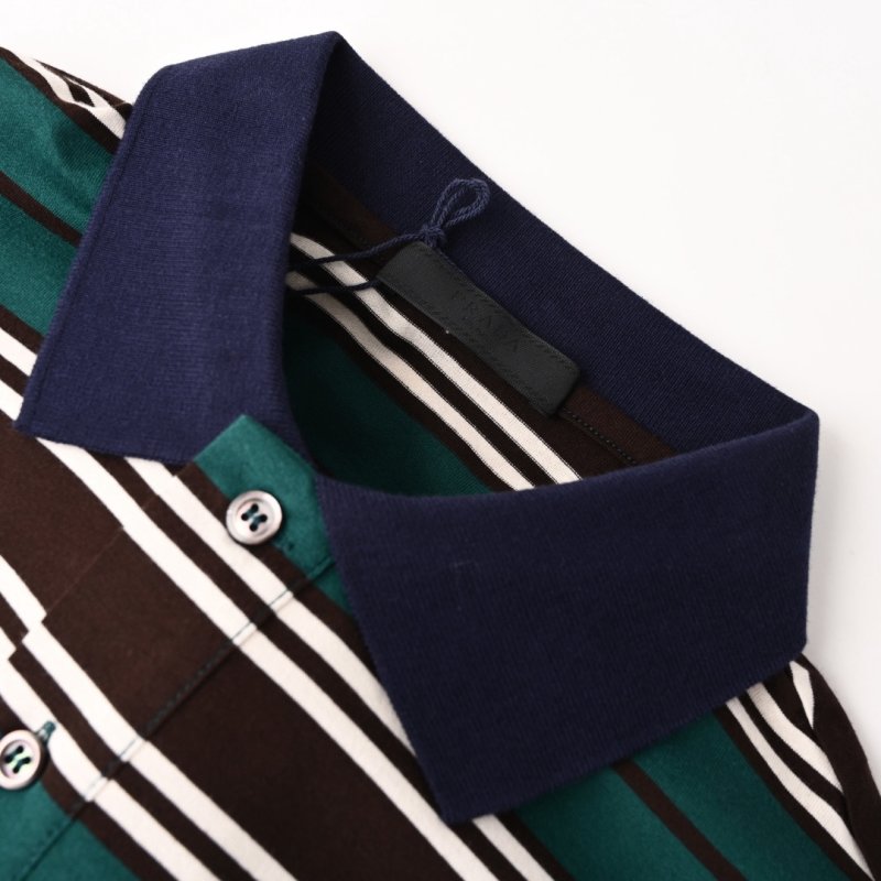Prada Green & Black Striped Polo Shirt view