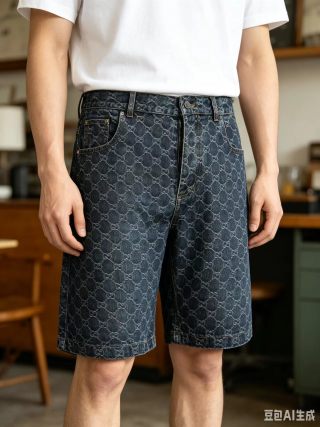 Gucci GG Monogram Denim Shorts Navy