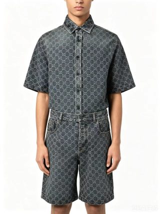 Gucci GG Monogram Denim Shorts Navy view 4