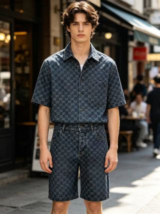 Gucci GG Monogram Denim Shorts Navy view 5