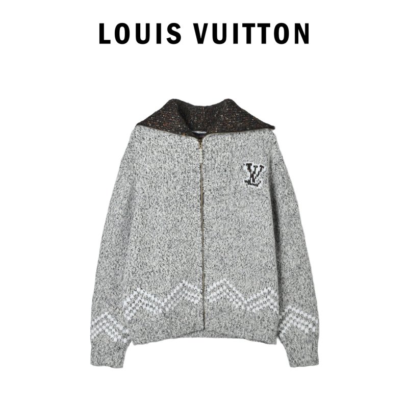 Louis Vuitton Grey Knit Zip Cardigan with LV Logo view