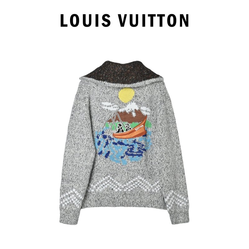 Louis Vuitton Grey Knit Zip Cardigan with LV Logo view