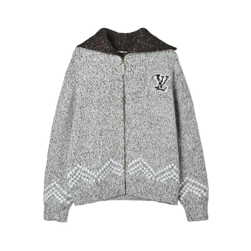 Louis Vuitton Grey Knit Zip Cardigan with LV Logo view