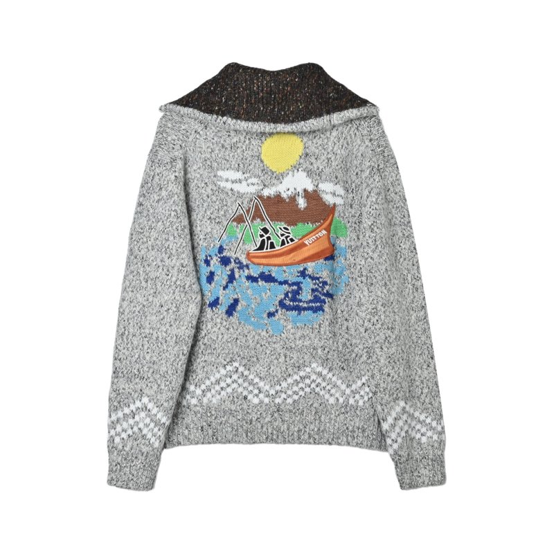 Louis Vuitton Grey Knit Zip Cardigan with LV Logo view