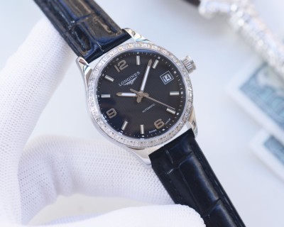 Longines DolceVita Conquest Diamond Bezel Black Dial Watch view 2