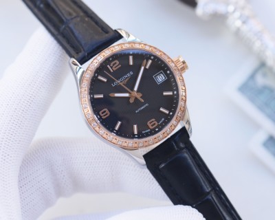 Longines DolceVita Conquest Diamond Bezel Black Dial Watch view 3