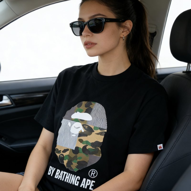 A Bathing Ape Camo Head Logo Black T-Shirt