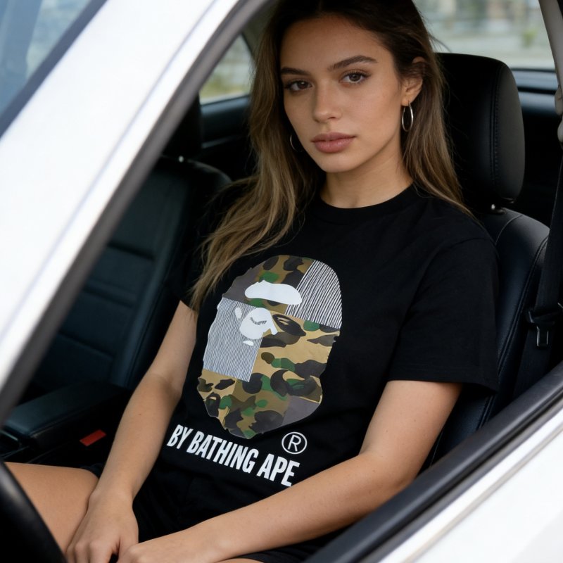 A Bathing Ape Camo Head Logo Black T-Shirt view