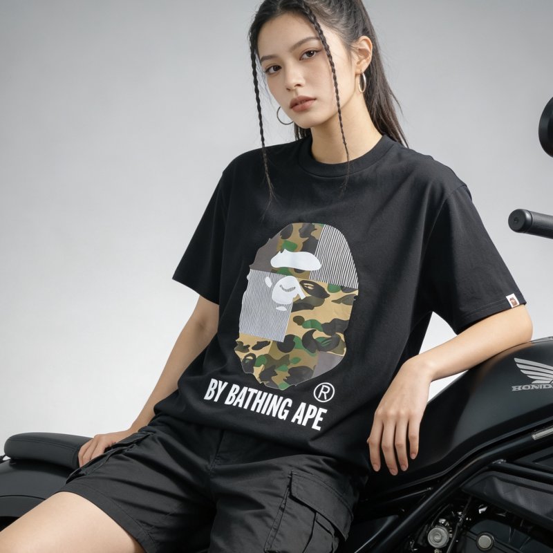 A Bathing Ape Camo Head Logo Black T-Shirt view