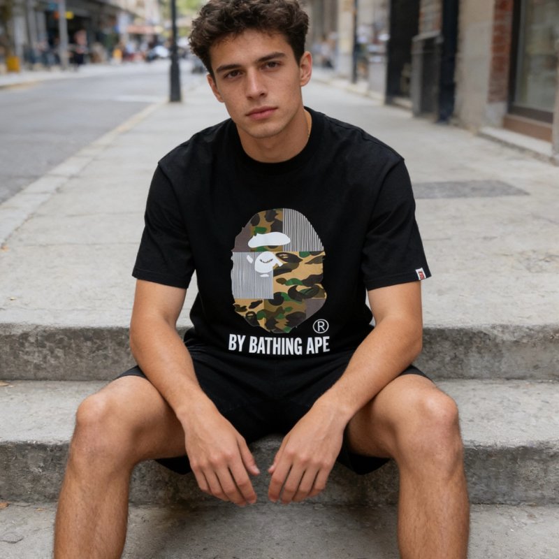 A Bathing Ape Camo Head Logo Black T-Shirt view