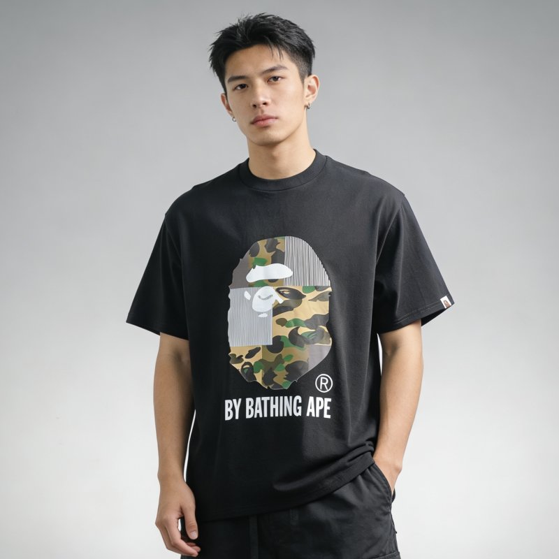 A Bathing Ape Camo Head Logo Black T-Shirt view