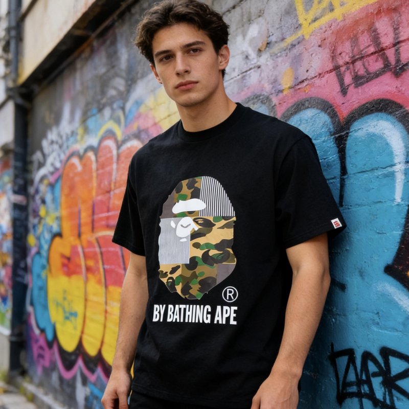 A Bathing Ape Camo Head Logo Black T-Shirt view