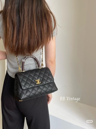 Chanel Black Quilted Top Handle Bag Gold Hardware