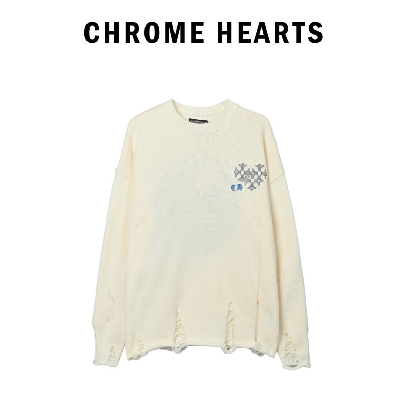Chrome Hearts Cream Wool Blend Sweater with Circular Logo Print view