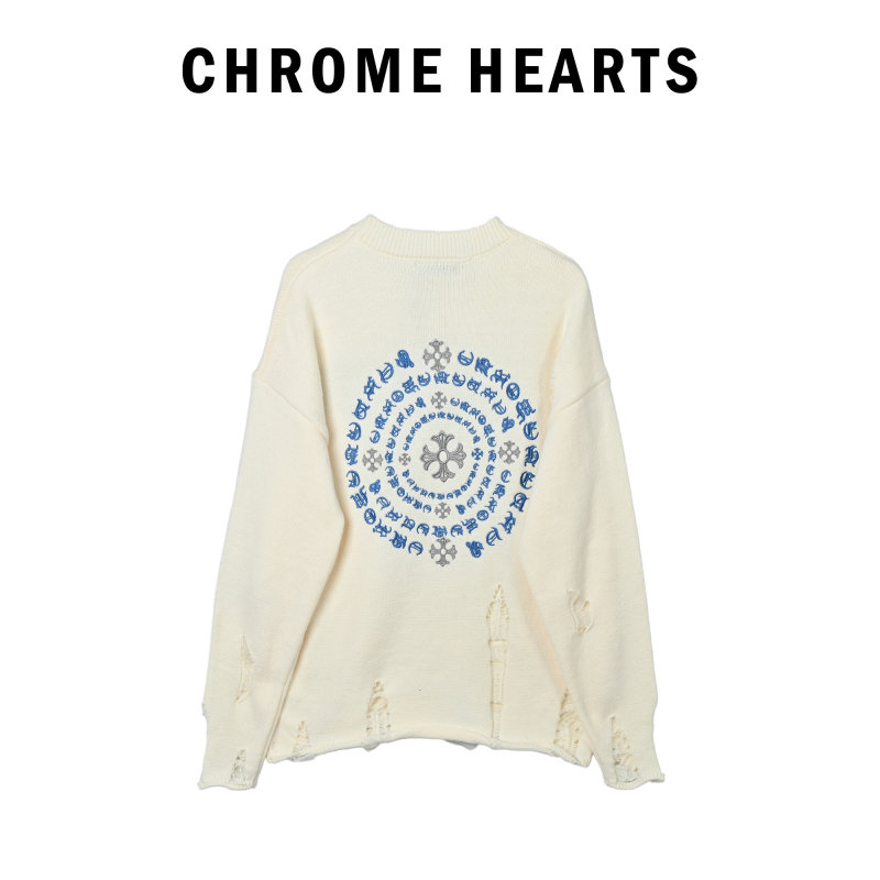 Chrome Hearts Cream Wool Blend Sweater with Circular Logo Print view