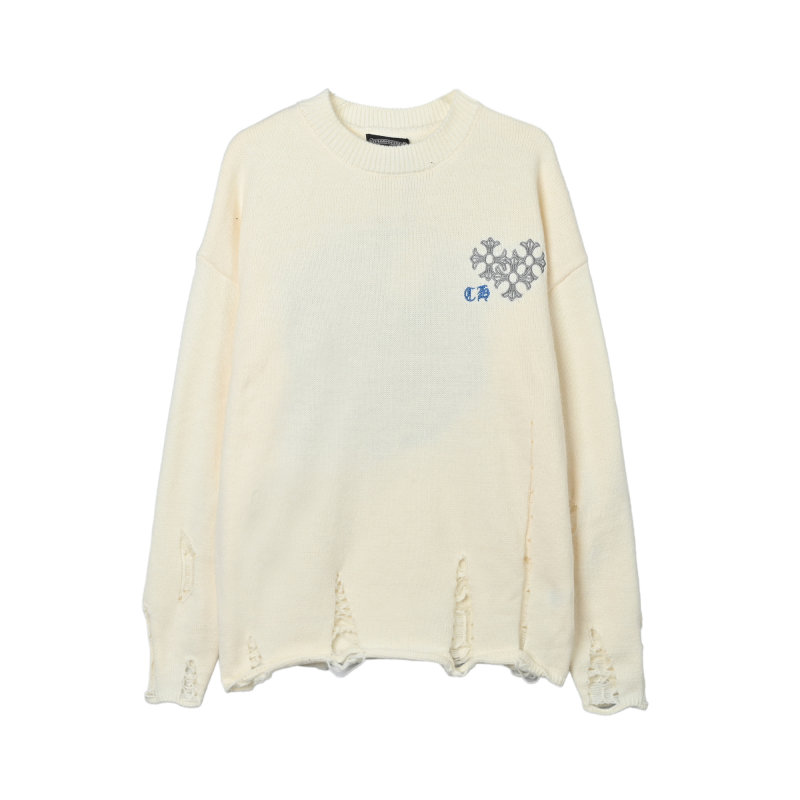 Chrome Hearts Cream Wool Blend Sweater with Circular Logo Print view