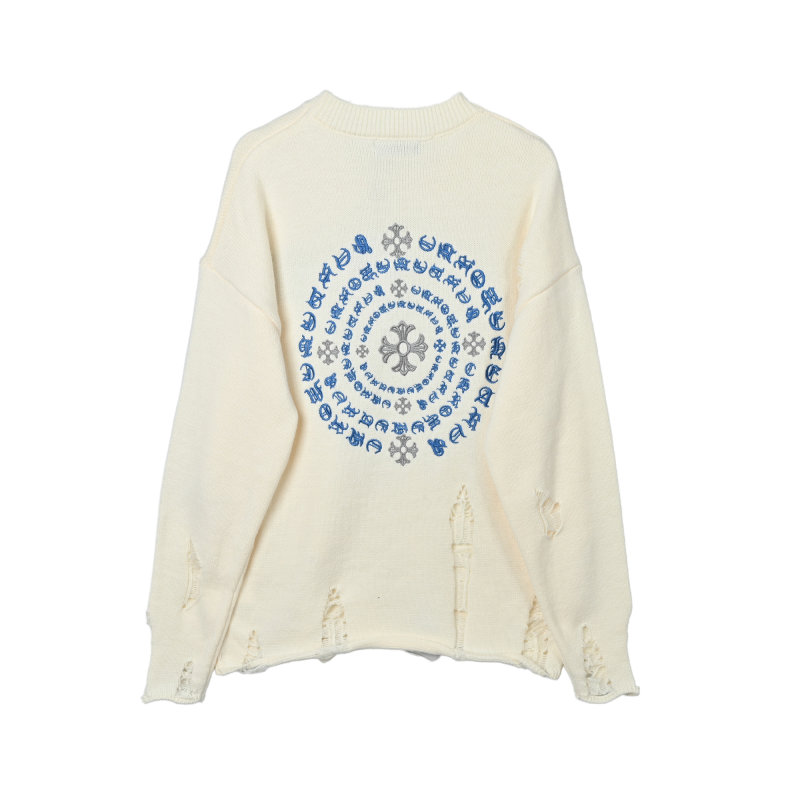 Chrome Hearts Cream Wool Blend Sweater with Circular Logo Print view