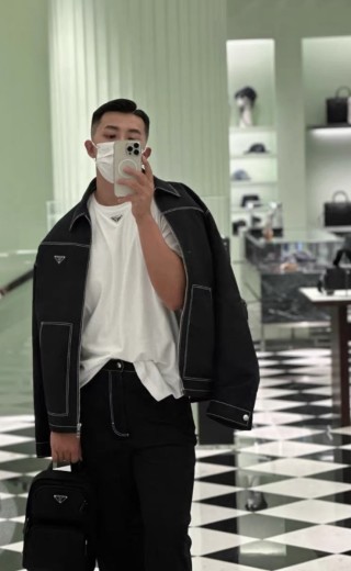 Prada Black Nylon Harrington Jacket with Contrast Stitching view 5