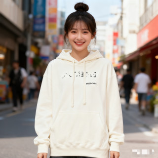 Balenciaga Cream Logo Hoodie view 3