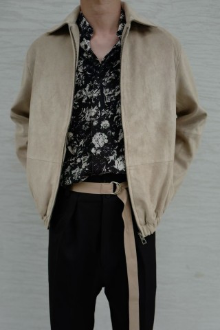 Beige Zip-Up Bomber Jacket with Ribbed Hem view 8