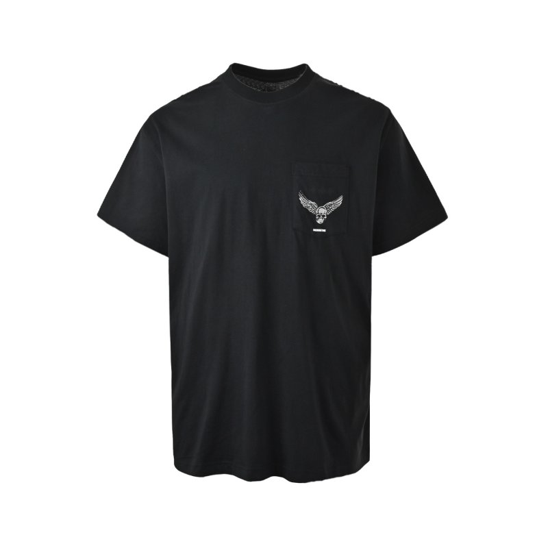 Black Graphic Skull Wings T-Shirt with Hypnotic Stripes view