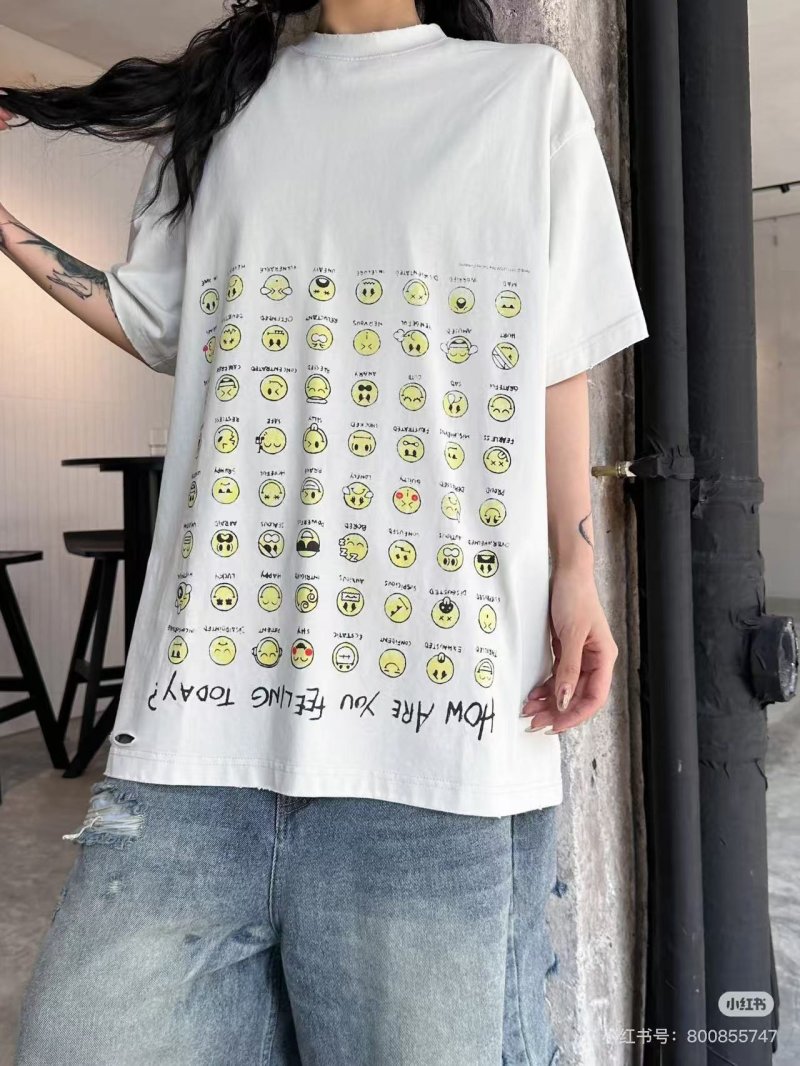 Oversized Emoji Grid Print White T-Shirt view