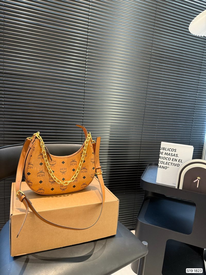 MCM Cognac Hobo Crescent Moon Shoulder Bag