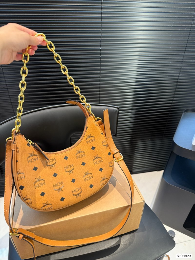 MCM Cognac Hobo Crescent Moon Shoulder Bag view