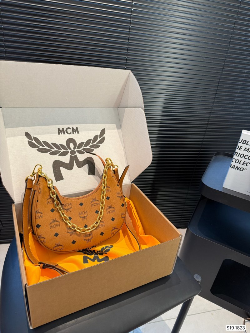 MCM Cognac Hobo Crescent Moon Shoulder Bag view