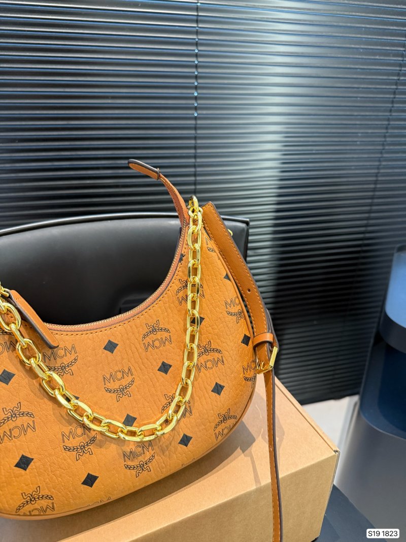MCM Cognac Hobo Crescent Moon Shoulder Bag view