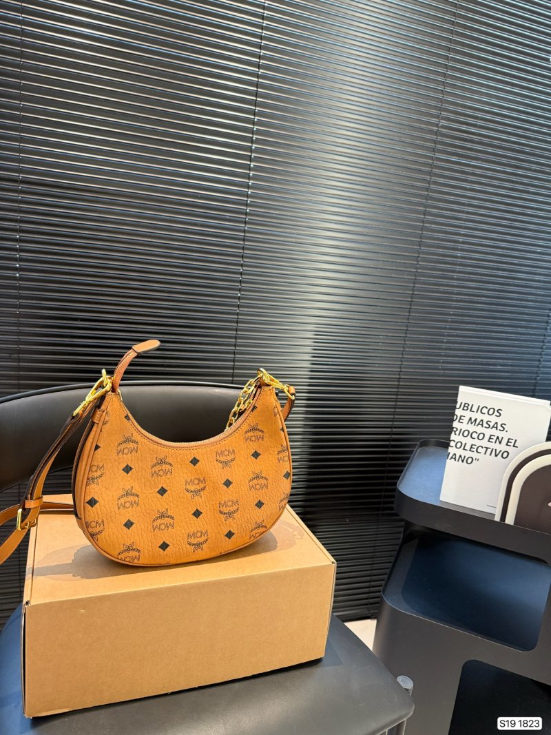 MCM Cognac Hobo Crescent Moon Shoulder Bag view