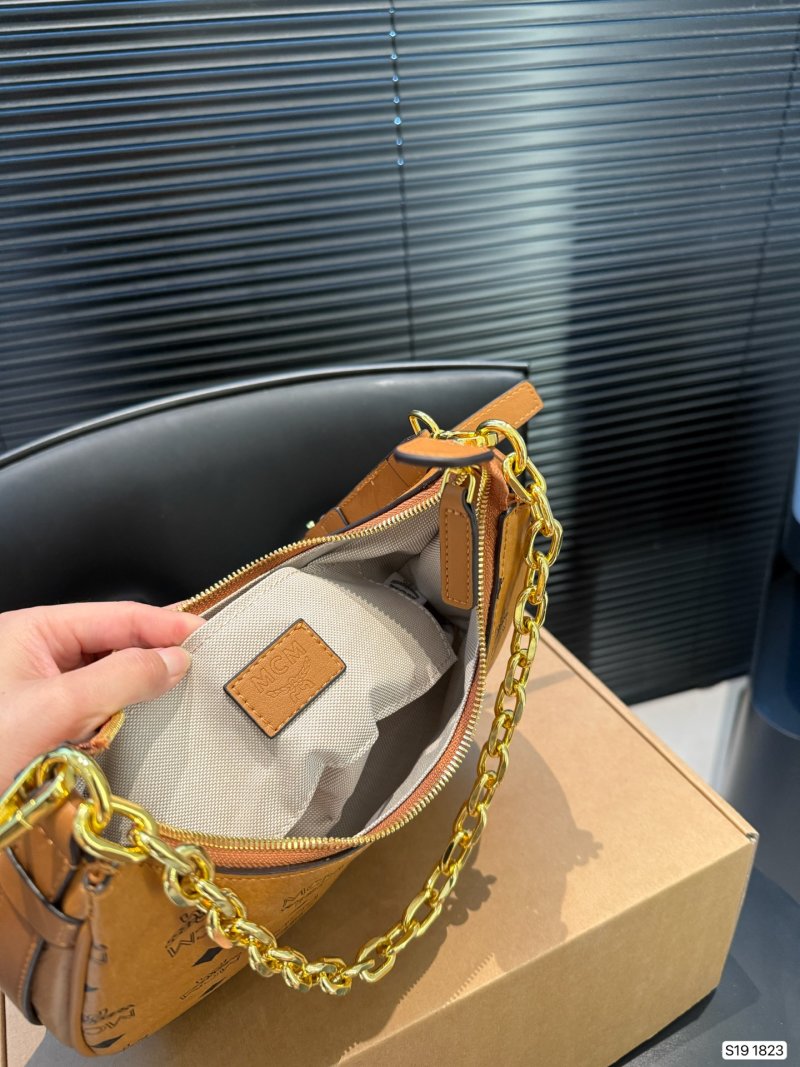 MCM Cognac Hobo Crescent Moon Shoulder Bag view