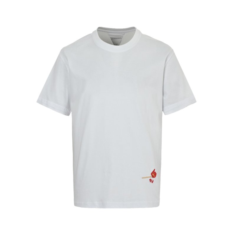 White Short Sleeve T-Shirt with Red Embroidery Detail view