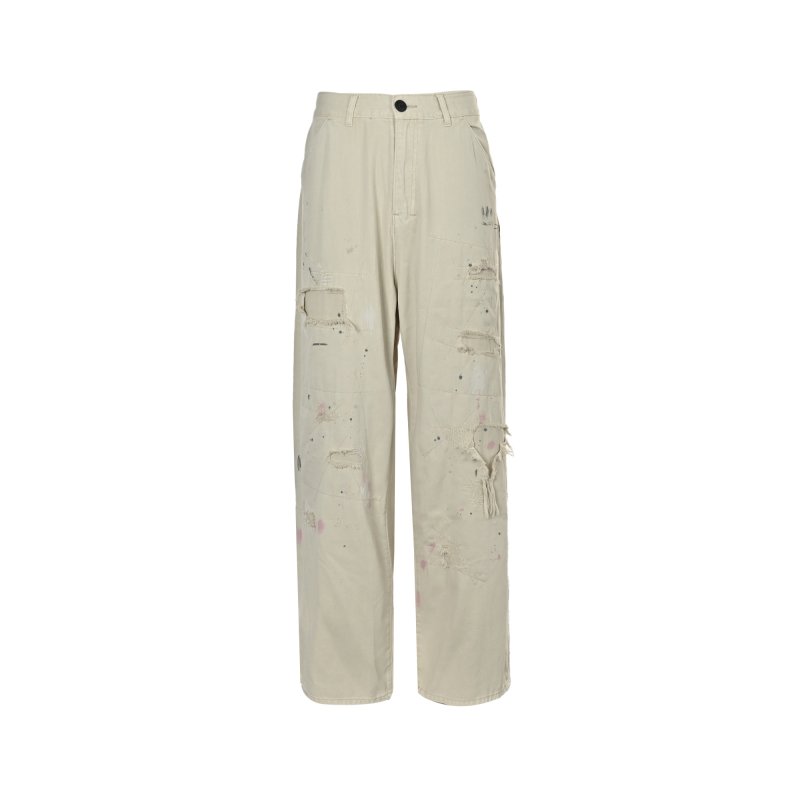 Cream Distressed Ripped Jeans with Paint Splatter view