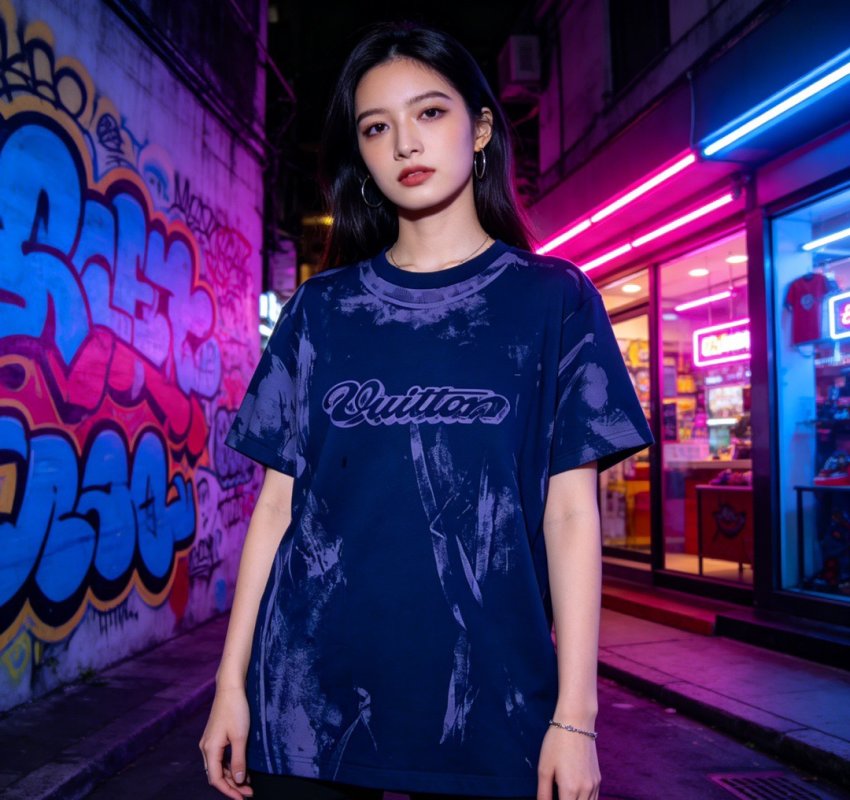 Vintage Tie-Dye Distressed Short Sleeve T-Shirt Navy