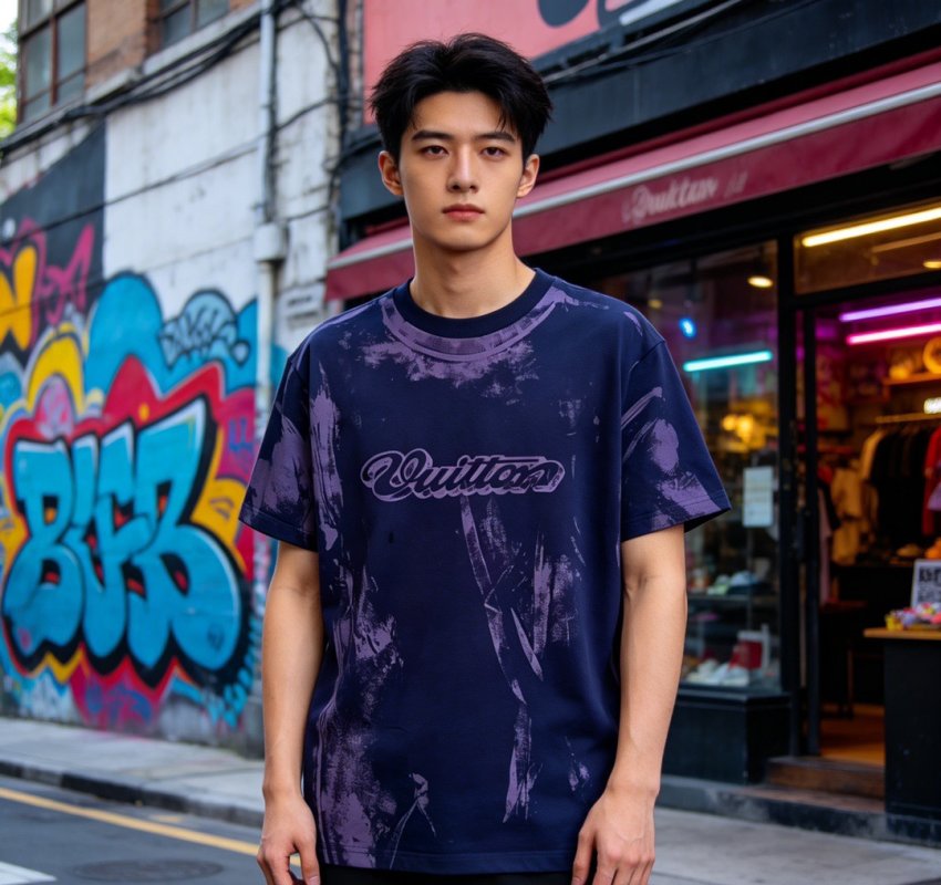Vintage Tie-Dye Distressed Short Sleeve T-Shirt Navy view