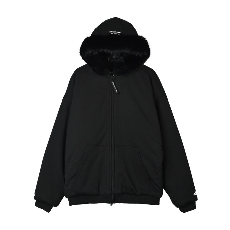 Black Puffer Jacket with Faux Fur Collar view