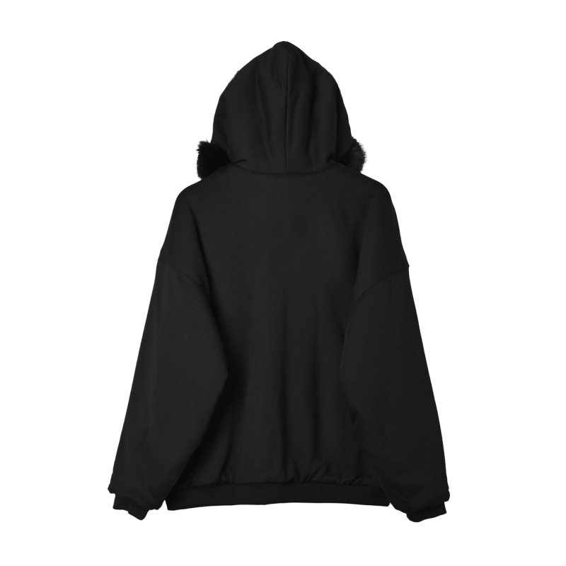 Black Puffer Jacket with Faux Fur Collar view