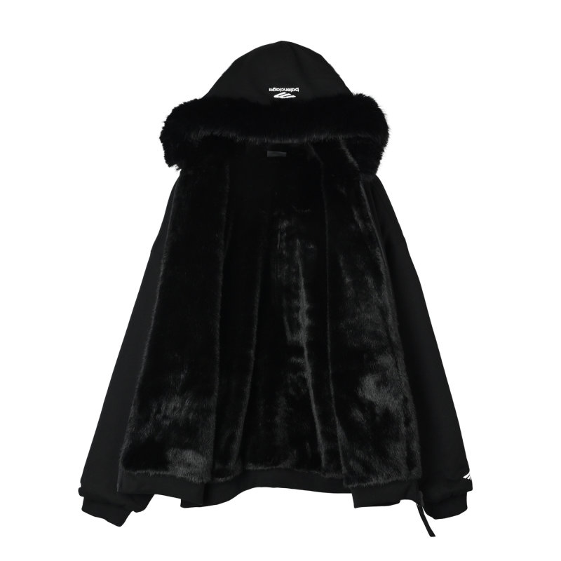 Black Puffer Jacket with Faux Fur Collar view