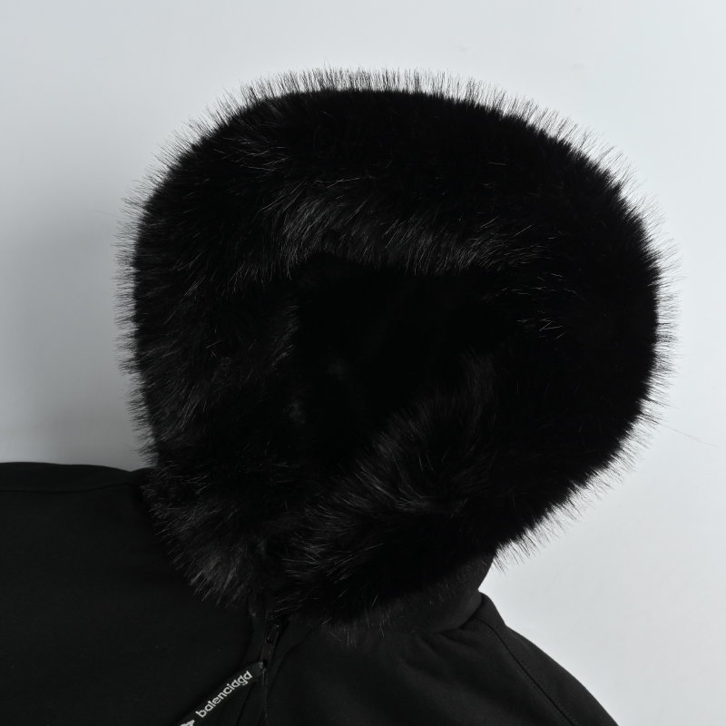 Black Puffer Jacket with Faux Fur Collar view