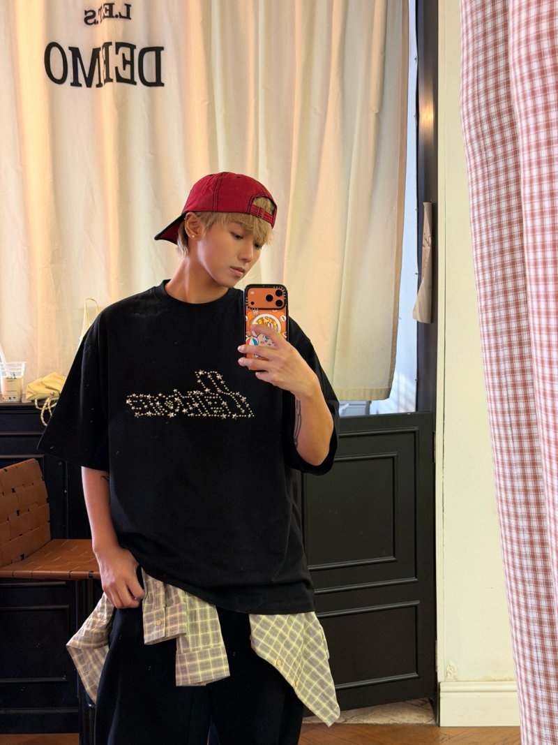 Black Rhinestone Logo Short Sleeve T-Shirt view