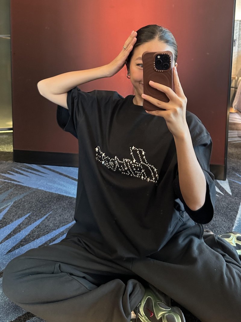 Black Rhinestone Logo Short Sleeve T-Shirt view
