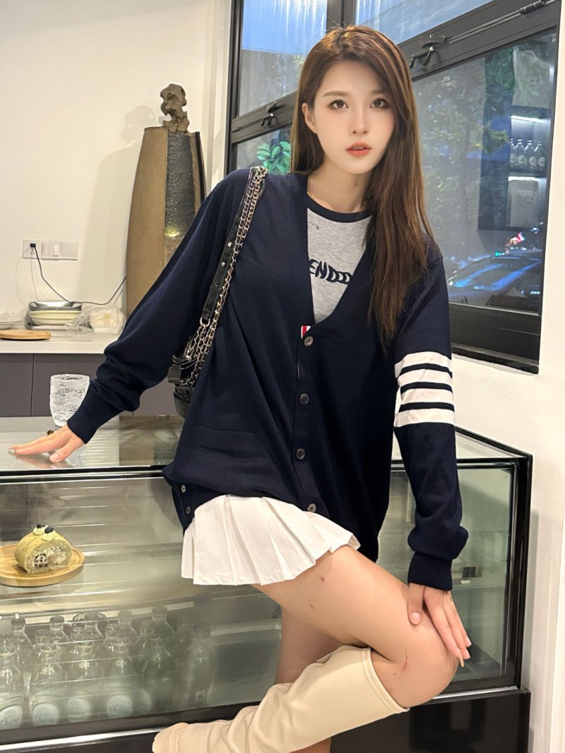 Black Striped Sleeve Knit Cardigan view