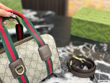 Gucci GG Supreme Pillow Bag with Red Green Web Straps view 2