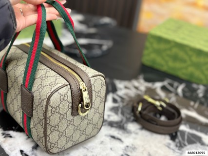 Gucci GG Supreme Pillow Bag with Red Green Web Straps view 4