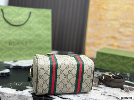 Gucci GG Supreme Pillow Bag with Red Green Web Straps view 6