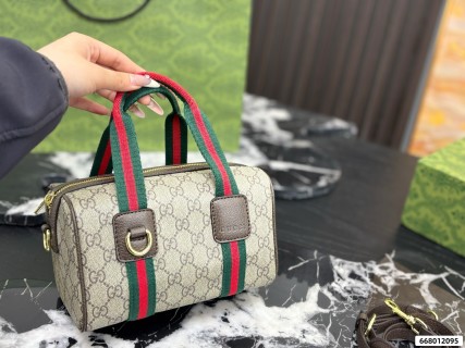 Gucci GG Supreme Pillow Bag with Red Green Web Straps view 8